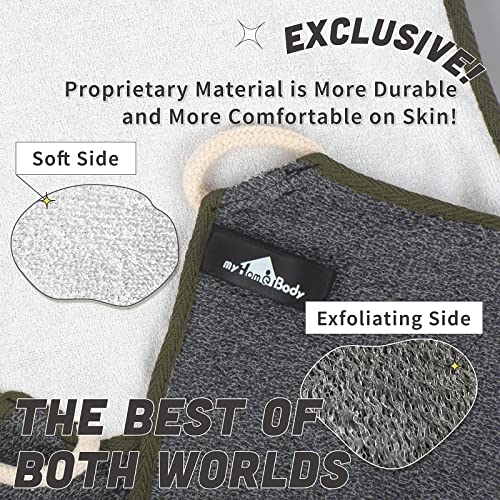 myHomeBody Dual-Textured Exfoliating Washcloth with Soft and Scrubbing Side, Body Exfoliation Scrubber for Bath, Shower, Durable 3 Layer Construction, Gray, Set of 3