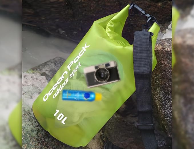 2 Pieces Waterproof Dry Bag for Women and Men, 10L Roll Top Waterproof Backpack Sack with Waterproof Phone Case, for Hiking, Backpacking, Kayaking, Camping, Swimming, Boating(grass green)