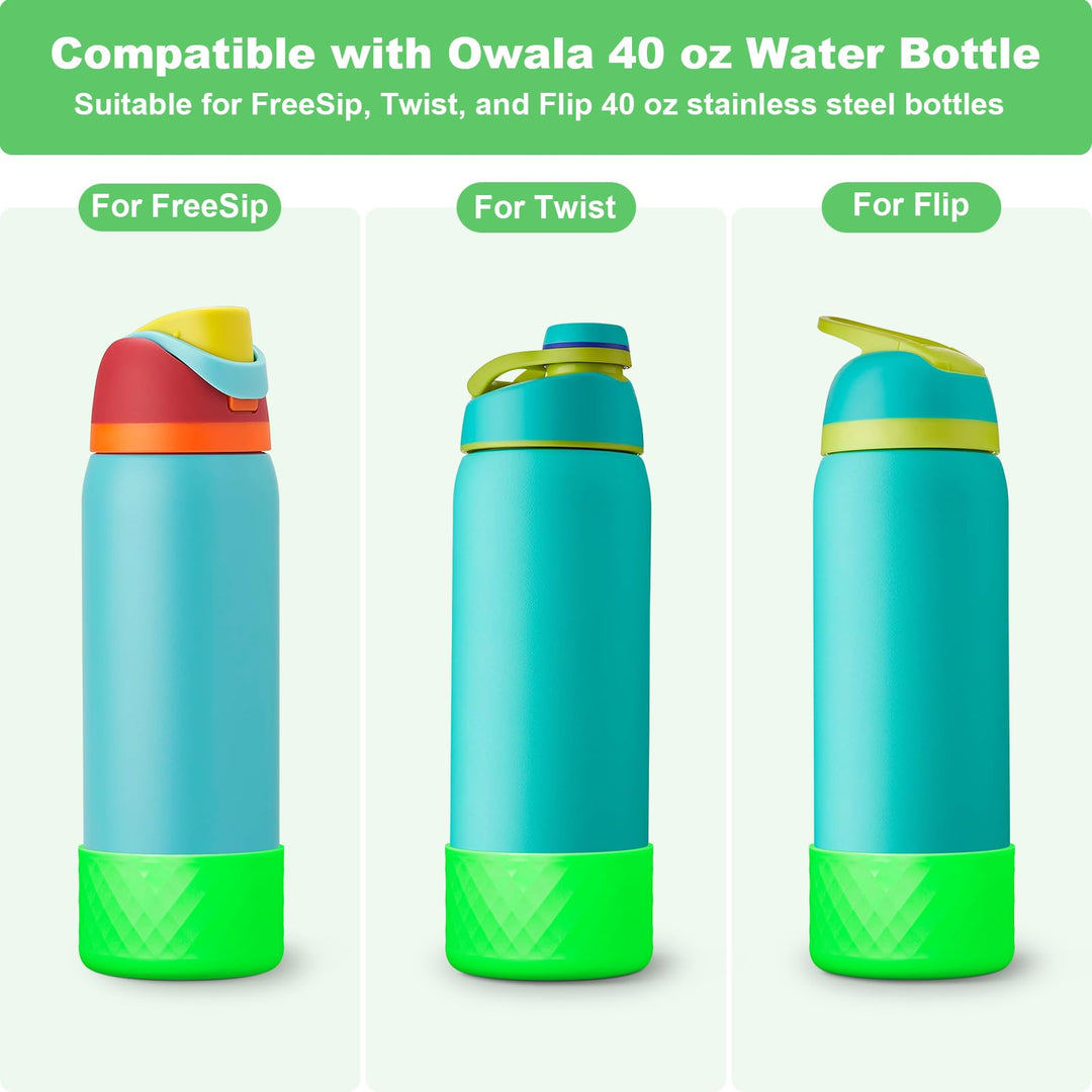 Alwenid 2PCS Silicone Water Bottle Boot for Owala 40 Oz, Anti-Slip Protective Sleeve Bottom Bumper Protector for FreeSip, Twist, and Flip Stainless Steel Water Bottles (Bright Green)