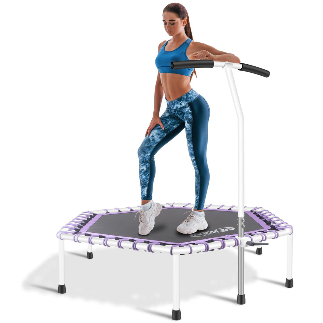 Newan 48'' Fitness Trampoline with Adjustable Handle Bar, Silent Trampoline Bungee Rebounder Jumping Cardio Trainer Workout for Adults - Max Limit 330 lbs