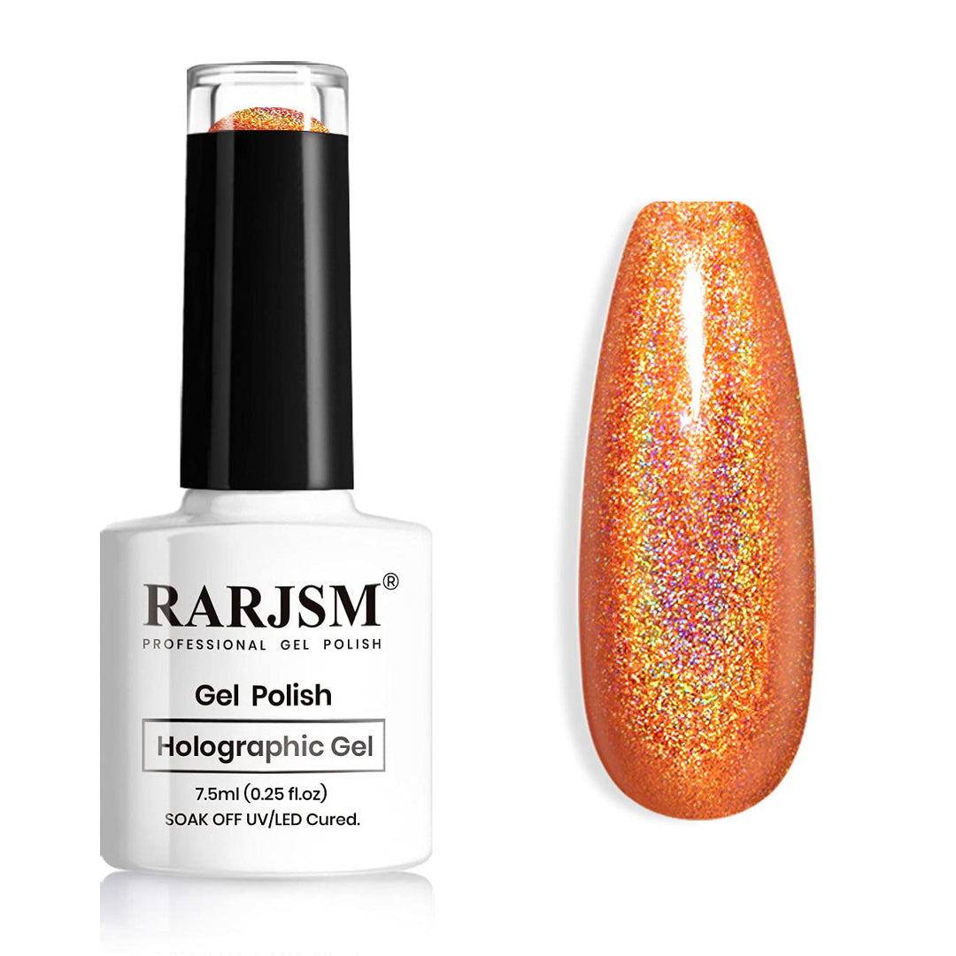 Rarjsm Holographic Nail Polish Classic Orange Gel Polish Soak Off Nail Gel Ideal For Nail Salon Diy At Home Uv Led Lamp Required