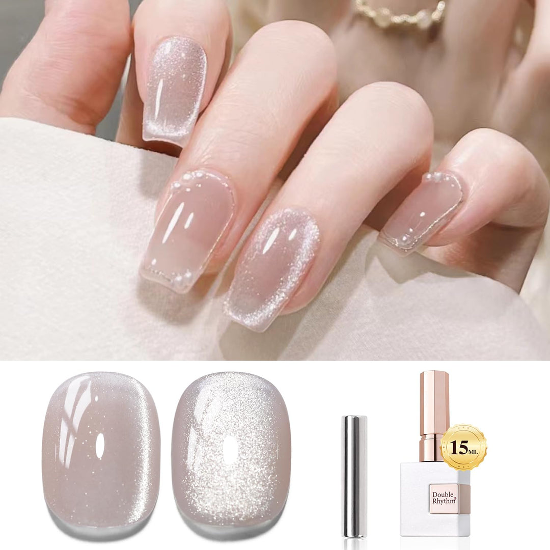 Double Rhythm 0.5 OZ Cat Eye Gel Polish with Magnet 15ML Holographic Glitter Shimmer Translucent Jelly Color Magnetic Polish Salon DIY at Home (MC1020)