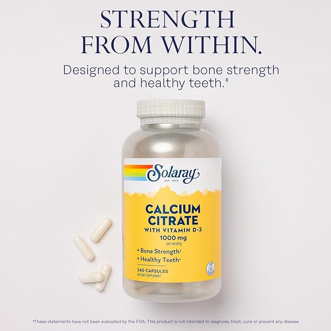 Solaray Calcium Citrate w/Vitamin D3 1000mg, Healthy Bones & Teeth, Heart, Muscle & Nerve Support, 60 Serv, 240 VegCaps