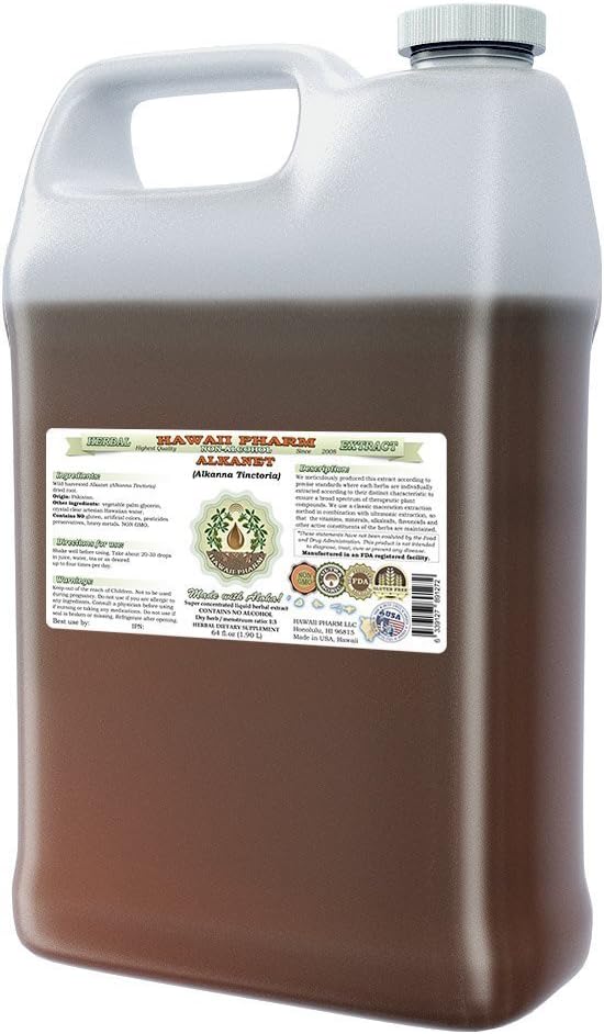 Alkanet Alcohol-Free Liquid Extract, Alkanet (Alkanna Tinctoria) Dried Root Glycerite Hawaii Pharm Natural Herbal Supplement 64 oz