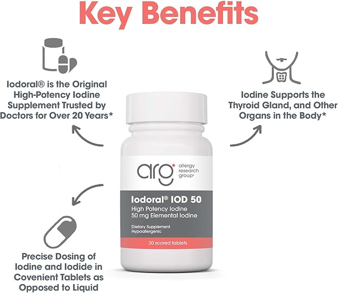 Optimox Iodoral 50 mg Supplement - Potassium Iodide Tablets, High Potency Iodine Tablets, Iodine Supplements for Thyroid Support, Daily Vitamins and Minerals, Lugol's Iodine Solution - 30 Count.