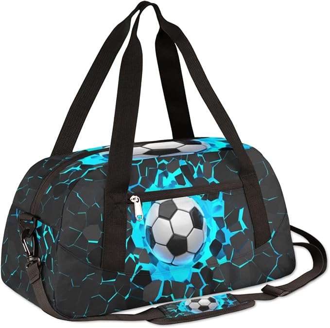 3d Light Wall Football Kids Overnight Duffle Bags Boys Girls Soccer Teen Sports Gym Bag for Weekender Travel Gymnastics Dance Ballet