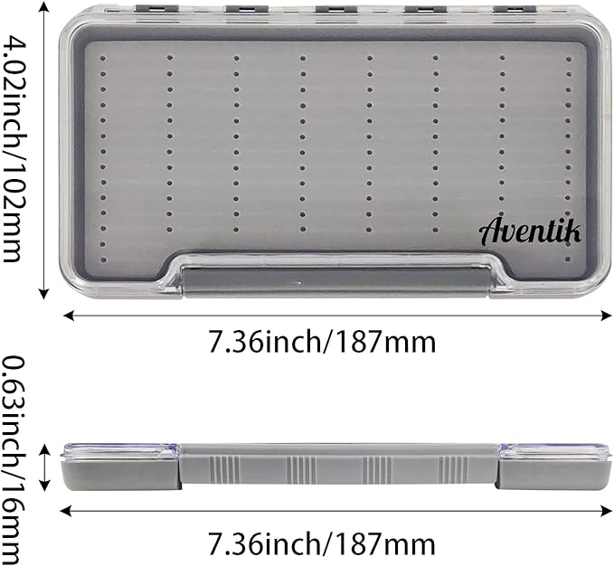 Waterproof Fly Fishing Boxes Supper Slim Clear Plastic Easy Grip Foam Fishing Tackle Storage Trags 7.36"X4.02"X0.63"(Grey-H046LD)