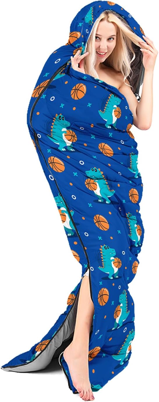 AILONEN Boys Sports Camping Sleeping Bags,Lightweight & Waterproof,3 Season Warm & Cool Weather,Black Player Basketball Sleeping Bags for Kids Adults,Travelling,Outdoors