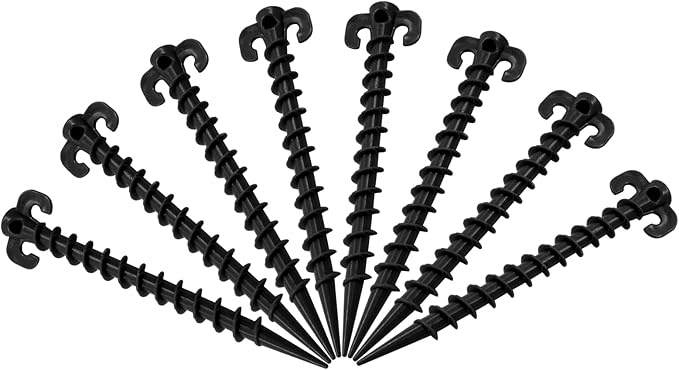 8 Pcs Plastic Tent Stakes, 8 Inch Heavy Duty Screw Stakes for Camping, Backpacking, Gardening, Black