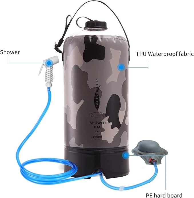 Portable Camping Shower Bag - 10L/2.2 Gallons 20/5 Gallons Solar Shower Water Bag with Foot Pump, Hose and Shower Head - Camp Shower for Camping, Beach, Travel, Outdoor Activities