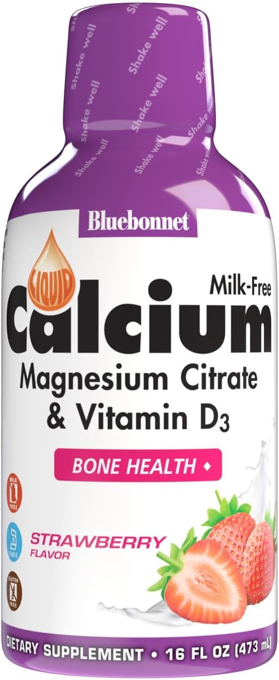 Bluebonnet Nutrition Liquid Calcium Citrate Calcium Citrate, Magnesium Citrate, Vitamin D3, Bone Health, Gluten Free, Soy Free, Milk Free, Kosher, 32 Servings, Strawberry Flavor, 16 Fl Oz (Pack of 1)
