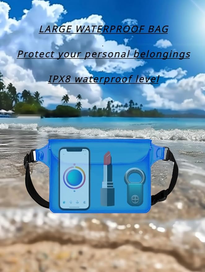 2-Pack Waterproof Bag with Adjustable Waistband and Touch Sensitive Screen, Keeping Your Phone and Valuables Dry, Perfect for Drifting, Swimming, Kayaking, Rowing, Fishing… (Green+Bule)