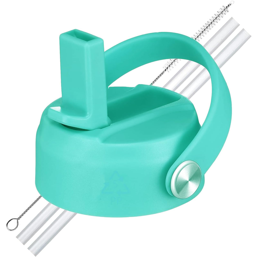 LLCJYYCY Lids with Straw for Hydroflask Wide Mouth 20 32 40 oz, Flex Straw Lid Fit for Hydro Flask Sports Water Bottles, Flexible Handle Replacement Lid Straws Cap Top Accessories (Turquoise)