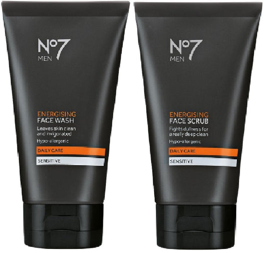 (2 PACK) No7 Men Energising Face Wash x 150ml & No7 Men Energising Face Scrub x 150ml