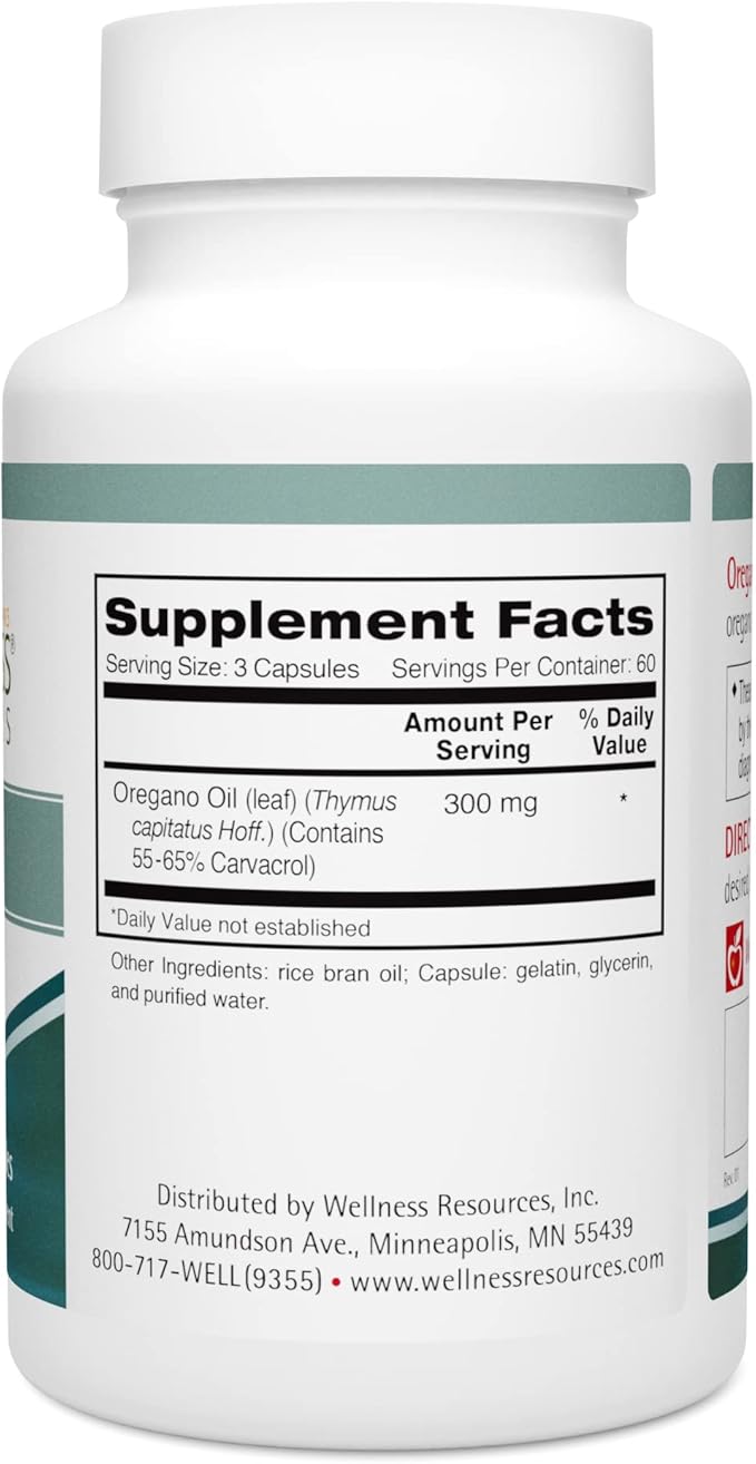 Wellness Resources Oil of Oregano Capsules - Pure Oregano Oil 55% Carvacrol - Oregano Oil Capsules for Gut Health & Immune Support - Softgels, 180 Count