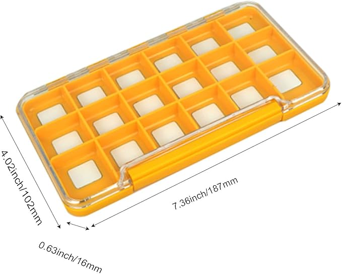 Waterproof Fly Fishing Box Slim Fishing Storage Fishing Tackle Case Multi Magnetic Compartments Tackle Hook Storage Box7.36"X4.02"X0.63" (187X102X16mm)(Orange-H046L18C)