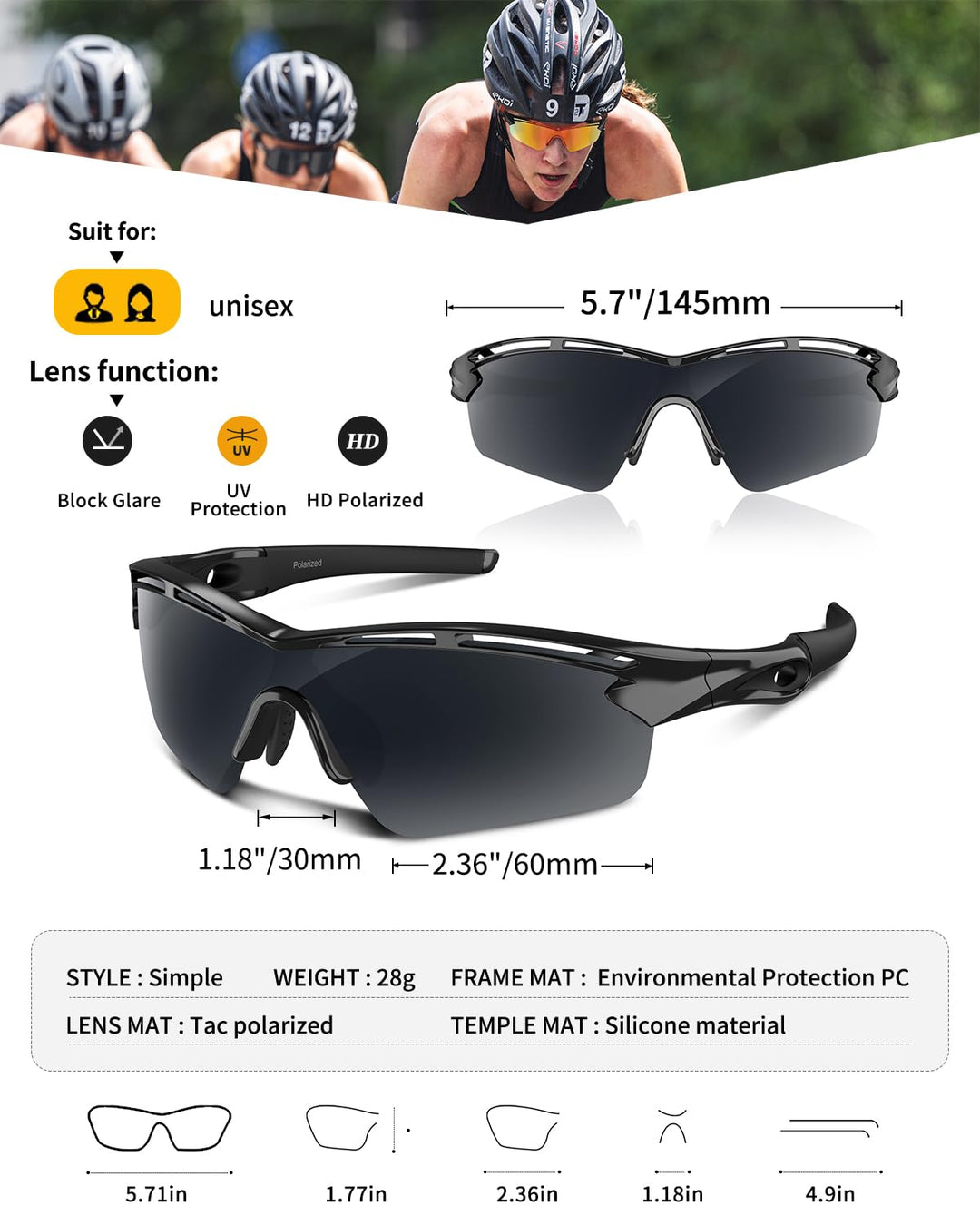 Polarized Sports Sunglasses for Men Women Youth Baseball Cycling Running Driving Fishing Tennis Golf Motor TAC UV400 TR90