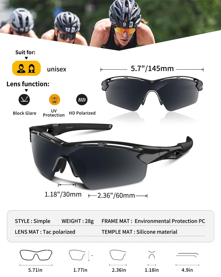 Polarized Sports Sunglasses for Men Women Youth Baseball Cycling Running Driving Fishing Tennis Golf Motor TAC UV400 TR90