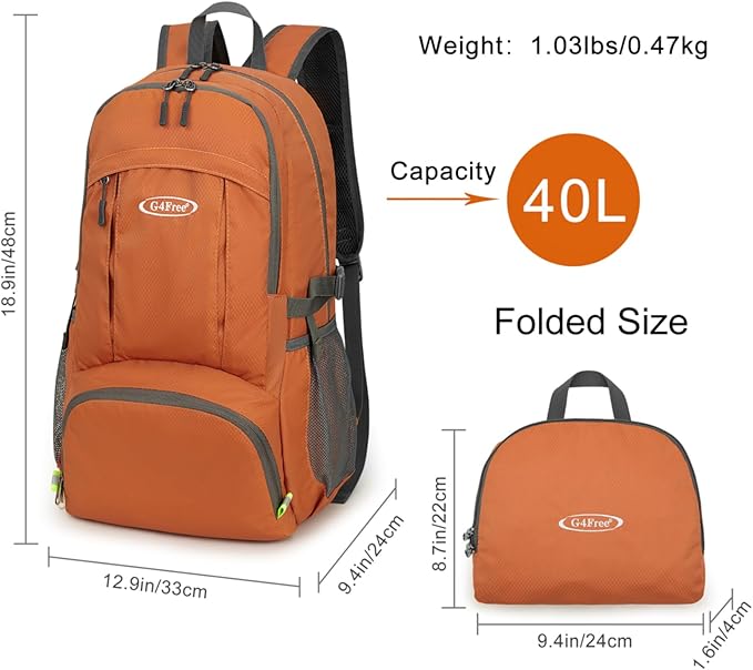 G4Free 40L Lightweight Packable Hiking Backpack, Waterproof Travel Daypack