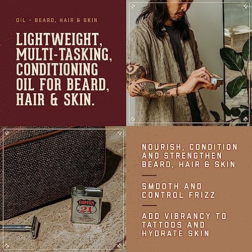 18.21 Man Made Hair, Skin & Beard Oil for Men, 4 Scents - Non-Greasy, Conditioning Balm with Castor Seed, Jojoba, and Argan Oils - Premium Tattoo and Mustache Care Products