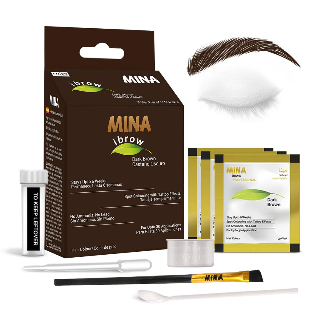 MinaiBrow Dark Brown Powder | Natural Spot Coloring Brow Tinting Kit with Brush | Water & Smudge Proof, Instant Brow Dye, 100% Gray Coverage