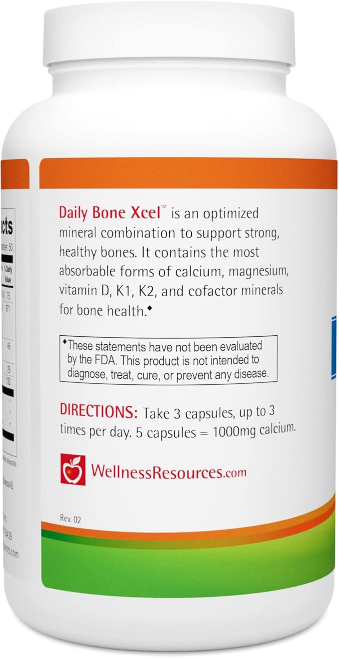 Wellness Resources Daily Bone Xcel - Bone Support and Calcium Supplement with MCHC/MCHA Calcium, Magnesium, Vitamin D3 and K2 |150 Capsules, Sugar-Free, Non-GMO, Gluten-Free, Dairy-Free