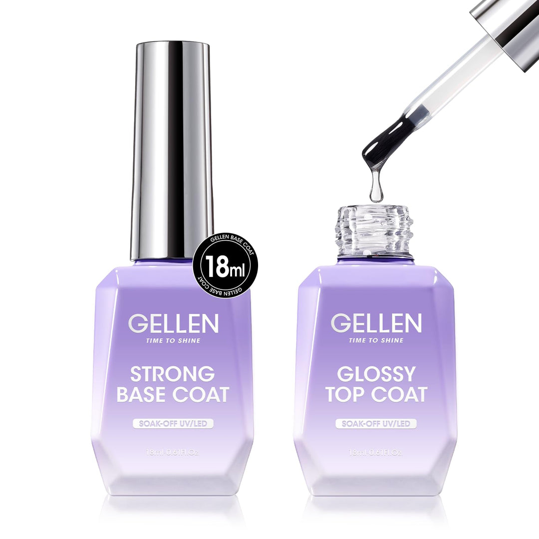 Gellen Gel Top Coat And Base Coat 2 Pcs 18Ml Superior Base Coat Top Coat Set No Wipe Soak Off Ultra Glossy Top Coat Gel Nail Pol