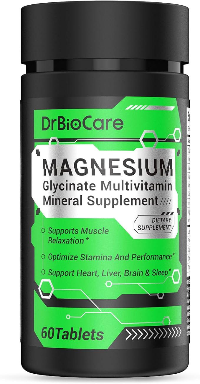 Energy Boost & Magnesium Glycinate, Contains Vitamin D3, Vitamin C, Turmeric, Ashwagandha, Milk Thistle, Calcium & Magnesium Supplement 60 Tablets