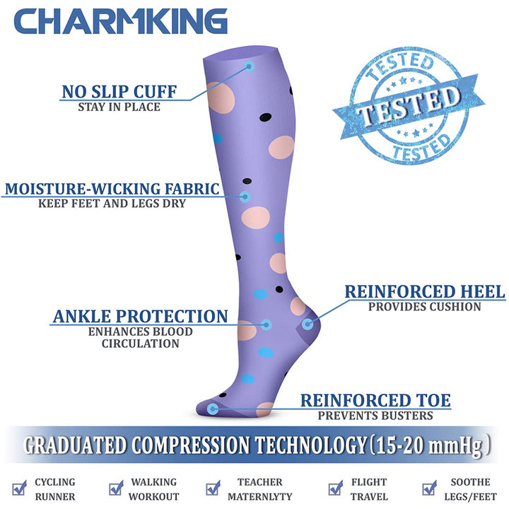 CHARMKING Compression Socks for Women & Men Circulation (3 Pairs) 15-20 mmHg is Best Athletic for Running, Flight Travel, Support, Cycling, Pregnant - Boost Performance, Durability (L/XL,Multi 51)