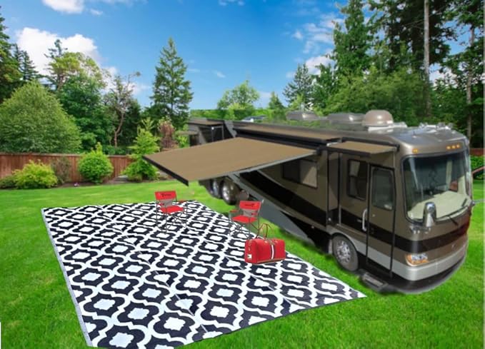 BalajeesUSA Outdoor Plastic Rugs - 6x9 Black, Reversible Recycled Plastic Straw Indoor Outdoor Patio Rugs Clearance Waterproof Large RV Camper Mats Outside 521