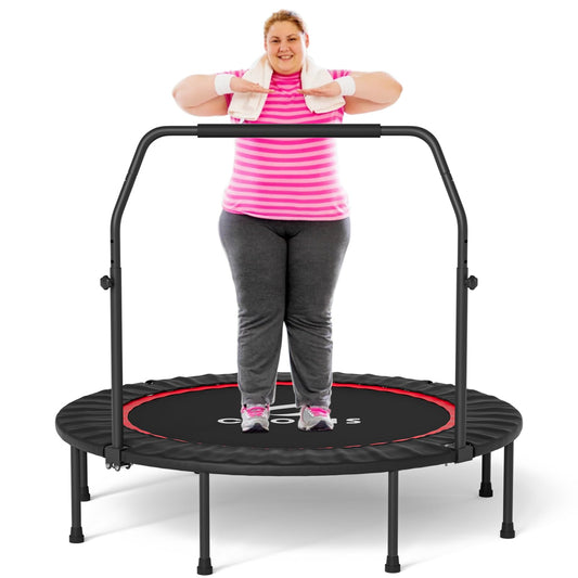 CLORIS 38in/40in/48in Folding Trampoline Mini Rebounder Fitness Trampoline with Adjustable Foam Handle for Kids/Adult, with safty Padded Cover Best Gift for Kids/Adult (48in-Black)