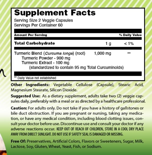 Amazing India Turmeric Curcumin 1000 Mg Per Serving | 120 Veggie Capsules Supplement | Blend of Turmeric Powder & Turmeric Extract | Non-GMO | Gluten Free | Made in USA