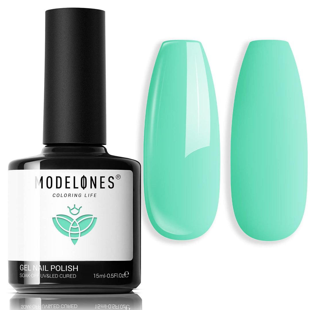 Modelones Gel Nail Polish, 15 Ml Pastel Blue Green Solid Color Gel Polish Soak Off Led High-Pigmented & Shine Long Wear Gel Poli