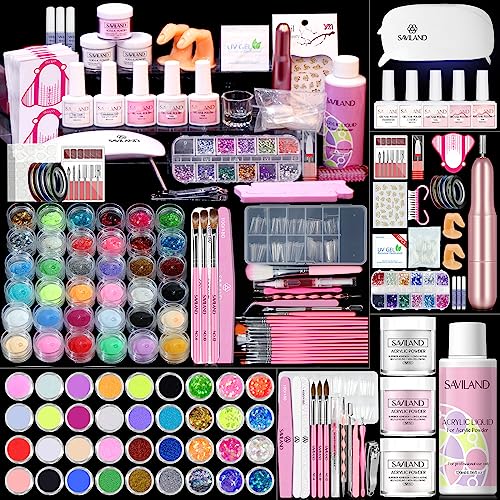 SAVILAND Acrylic Nail Kit – Nails Kit Acrylic Set with Nail Drill Brushes Gel Polish Clear Nails Tips Nail Art Tools Nail Stuff for Starters DIY Christmas Gift