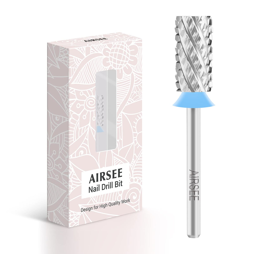 AIRSEE Tungsten Carbide Acrylic Nail Drill Bit Efile Electric File Machine Head Tip for Manicure Polishing Art Remove Gel 3/32" 2 Way Professional Tech Flat Top Cylinder Barrel 4X Coarse-4XC