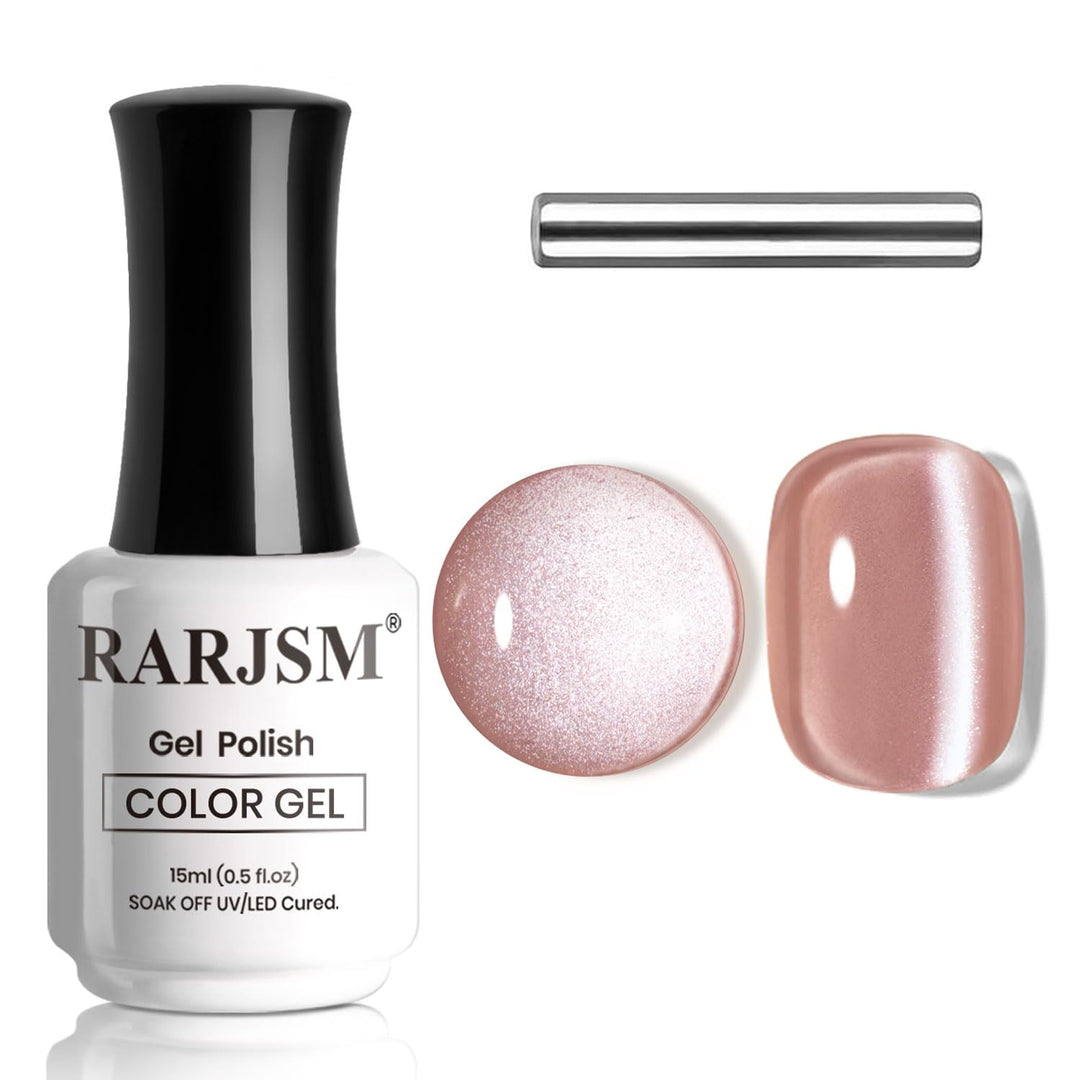 RARJSM Nude Mavue Rose Pink Cat Eye Gel Nail Polish Magnetic Sparkle Silver Ceramic Diamond Shimmer Translucent Sheer Cateye Gel Polish 15ml UV LED Curing Requires Soak Off Home Salon Manicure