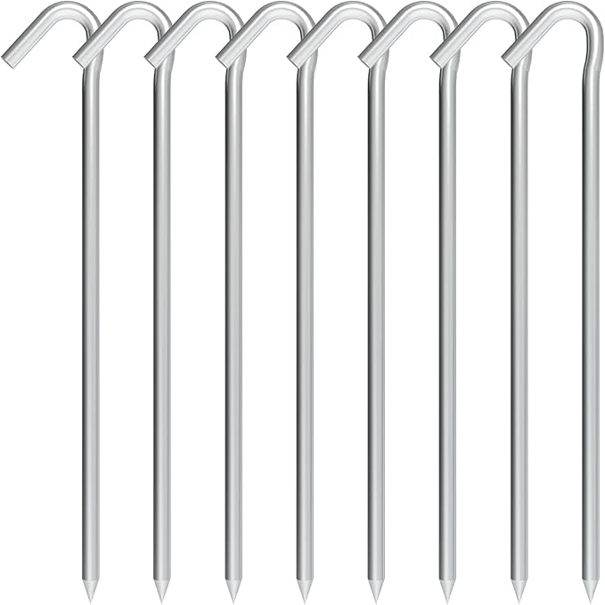 9 Inch Galvanized Tent Stakes Metal Tent Pegs Heavy Duty Steel Yard Camping Stakes Tarp Hooks Inflatables Outdoor Decorations, 8 Pack
