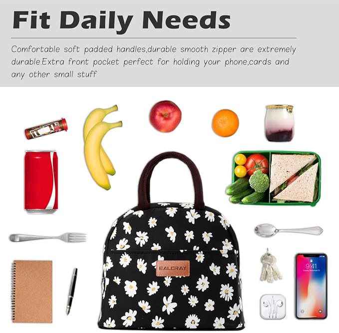 BALORAY Lunch Bag for Women Men Insulated Lunch Box for Adult Reusable Lunch Tote Bag for Work, Picnic or Travel (Daisy)