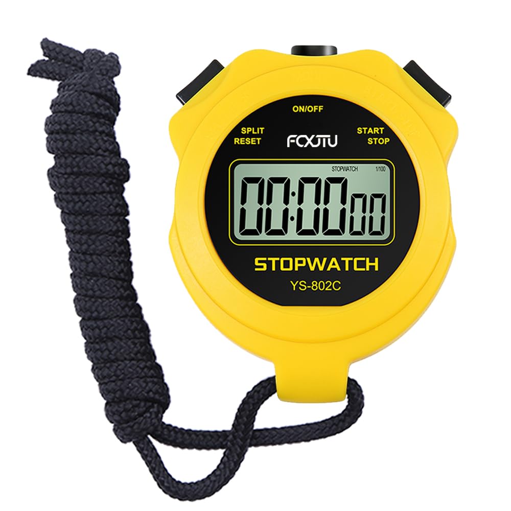 FCXJTU Simple Digital Basic Stopwatch, No Bells, No Clock, No Alarm, Simple Basic Operation, Silent, ON/Off, Pure Stopwatch for Swimming Running Training Kids Coaches Referees Teachers (Yellow)
