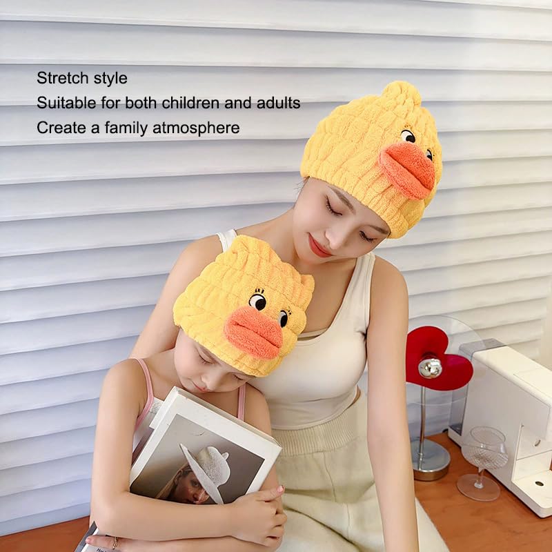 2-Pack Ultra Absorbent Boys Duck Hair Dry Wrap Towel, Cute Animal Quick Drying Cap for Kids, New Microfiber Hair Towel Wrap Dry Turban Soft Plopping Head Towels Shower Cap