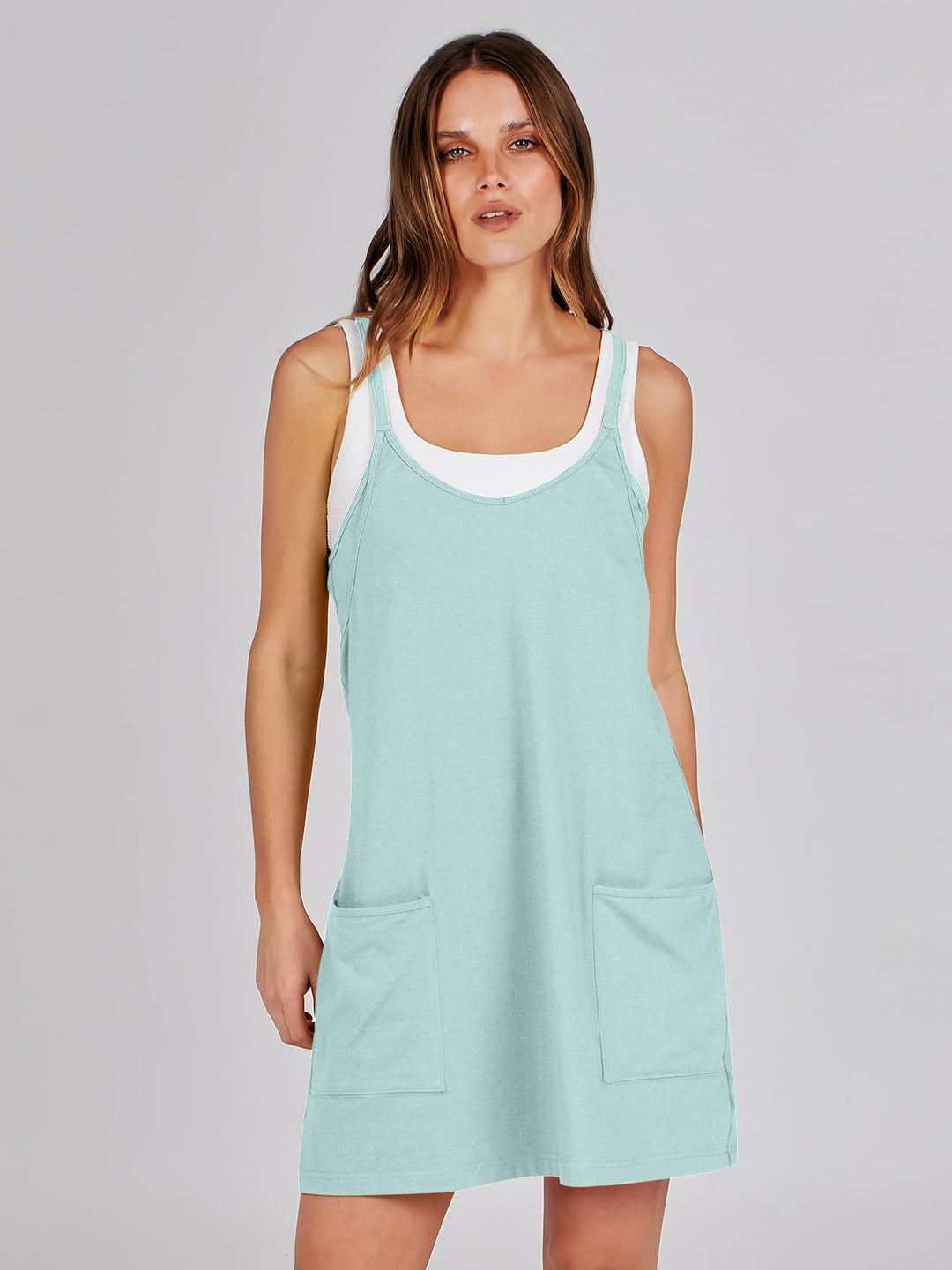 ANRABESS Women Summer Mini Romper Dress Workout Tennis Active Sports Athleisure Outfits built in Shorts Trendy Vacation Mint Green Small