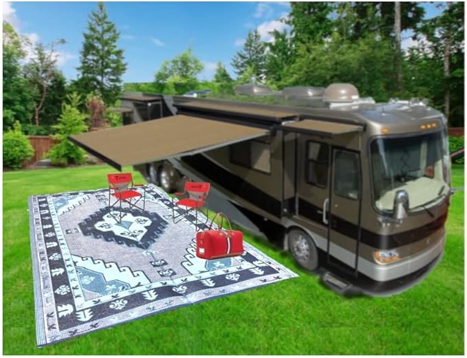 BalajeesUSA Outdoor Rug - 6x9 feet, Blue, Grey, Reversible, Portable, Duarable, Waterproof, Plastic straw patio rugs, Large RV camper mat 140
