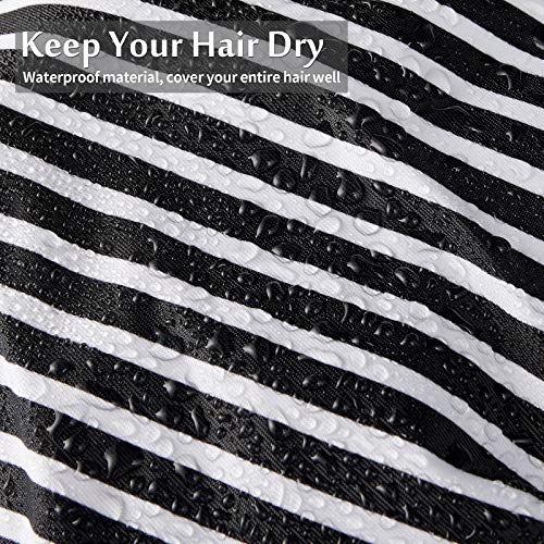 4 Pcs Shower Caps for Women, Waterproof Reusable Shower Hair Caps Bowknot Satin Bath Hair Caps Elastic Hem Turban Bath Caps for Long Short Curly Hair Women Girls (Stripe)