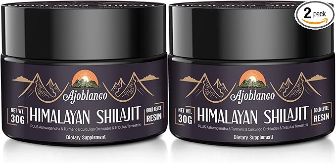 Ajoblanco 600mg Shilajit Pure Himalayan Organic Shilajit Resin - Himalayan Shilajit Resin with Organic Ayurvedic Blend in High Potency for Energy, Strength & Immunity, Pack of 2