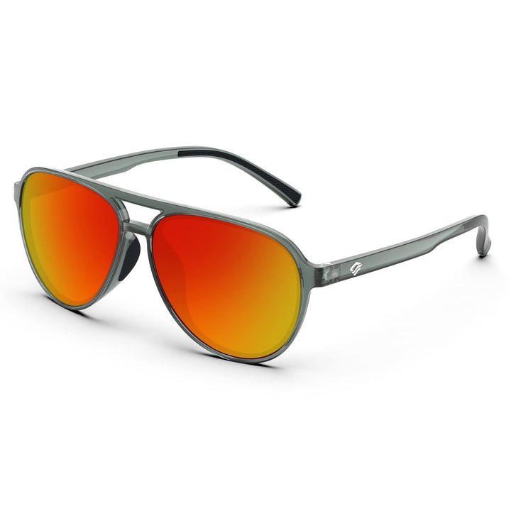 TOREGE Aviator Sunglasses Polarized Sunglasses for Men Women, Lightweight Sports Glasses UV400 Protection For Cycling Fishing Boating Beach Golf Driving TR75(Gray&Black&Orange Red Lens C8)