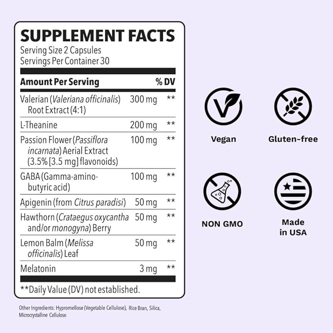 Rest-ZZZ Extra Strength - Sleep Support Supplement - Fall Asleep & Stay Asleep - Calms Nervous System - Naturally Ease Muscle Tension & Restlessness - Low Dose Melatonin GABA & Chamomile - 60 Capsules