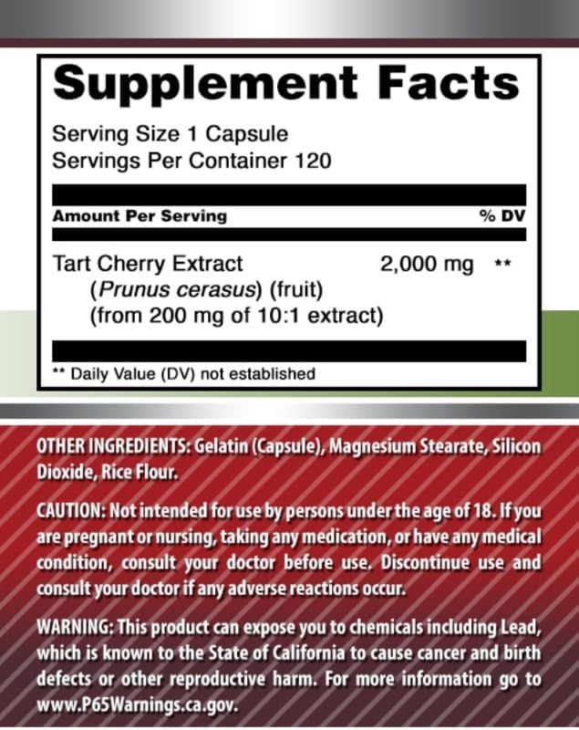 Amazing Formulas Tart Cherry Supplement | 2000 Mg Per Serving | Capsules Supplement | Non-GMO | Gluten Free | Made in USA (1 Pack, 120 Count)
