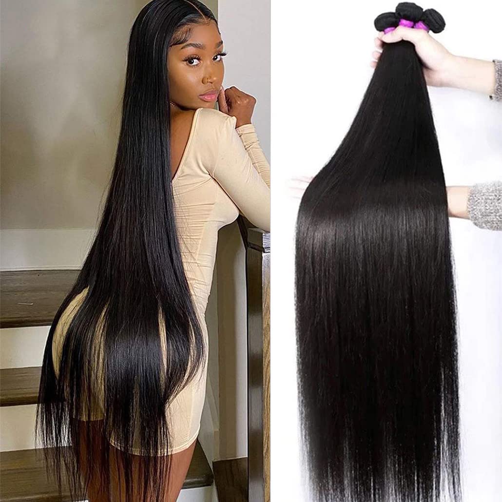 Younsolo Human Hair Bundles Straight Hair 3 Bundles 22 24 26 Inch Brazilian Virgin Hair 100% Unprocessed Natural Black Bundles
