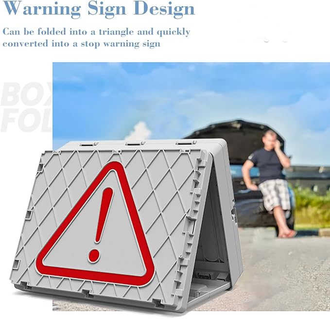 3 in 1 Folding Storage Box with Table, Multifunctional Collapsible Bins with Parking Warning Sign, Outdoor Storage Bin for Picnic, Home, Office, Car