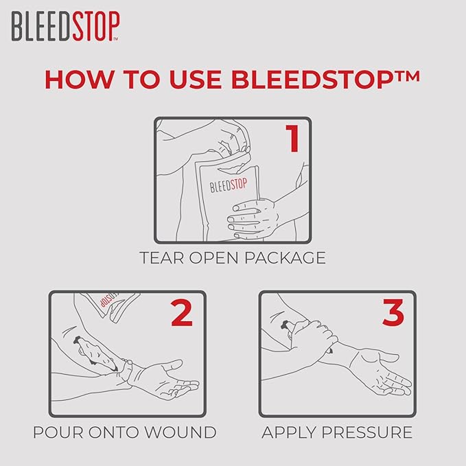 BleedStop First Aid Powder for Blood Clotting, Trauma Kit, Blood Thinner Patients, Camping Safety, and Survival Equipment for Moderate to Severe Bleeding Wounds or Nosebleeds 150 Gram